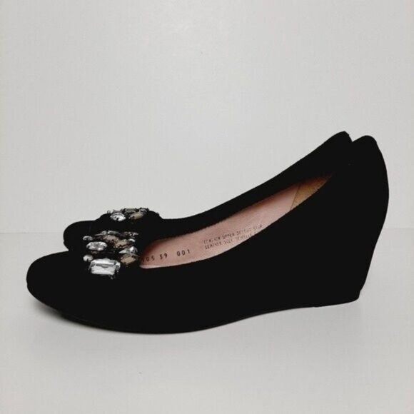 FERCA 81 Italy Jeweled Gem Suede Wedges Heels Black Shoes Sz 8.5 / Eur 39 - Picture 8 of 16